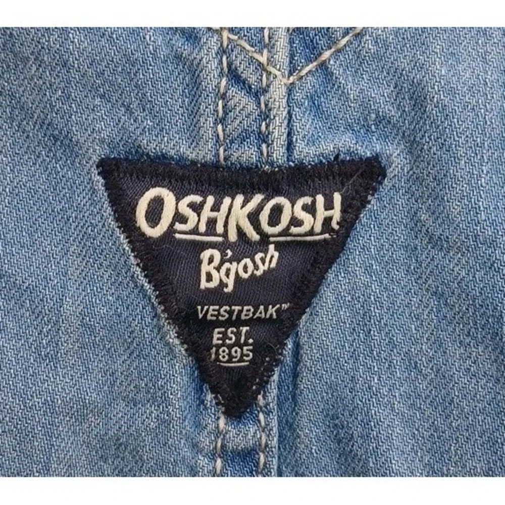 OshKosh B'gosh Denim Overall Shorts Romper One-Piece 6 Mo Baby Sewn On Logo
